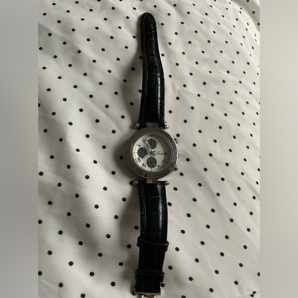 EUC - Men’s Klaus Kobec Stainless Steel Watch w/Black Leather Band - Picture 2 of 3